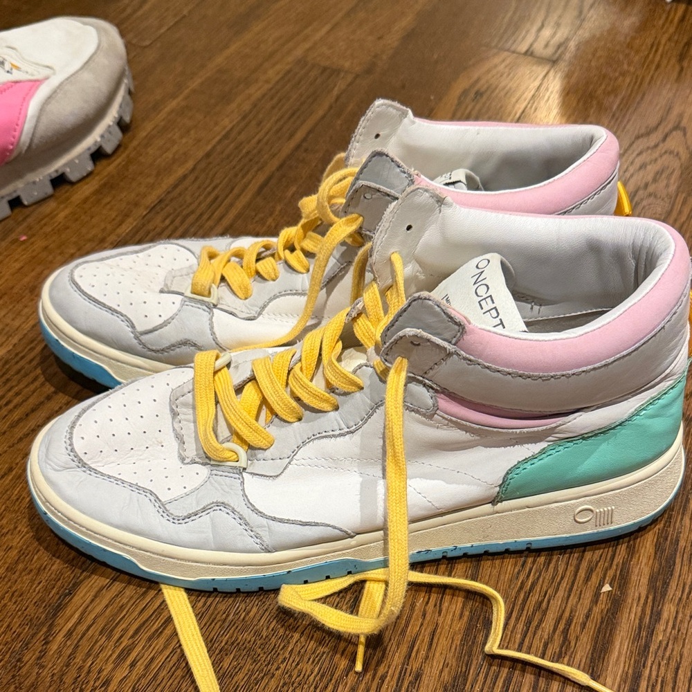 Concept High-Top Sneakers in White with Pastel Pink & Mint
